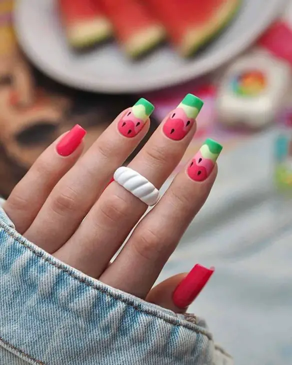 21 Ideas The Fresh Twist of Summer: Watermelon Nails