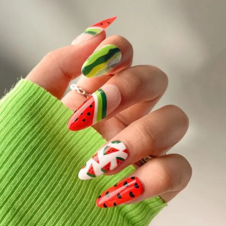 21 Ideas The Fresh Twist of Summer: Watermelon Nails