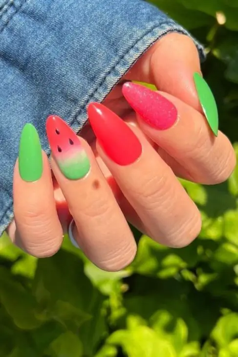 21 Ideas The Fresh Twist of Summer: Watermelon Nails