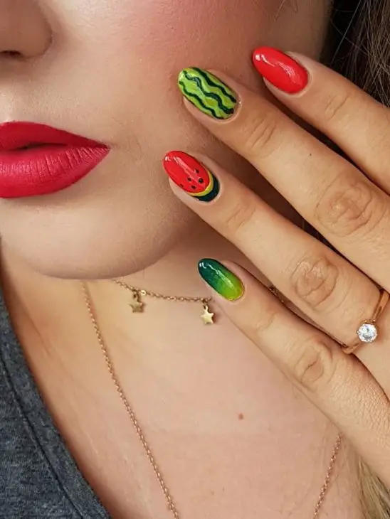 21 Ideas The Fresh Twist of Summer: Watermelon Nails