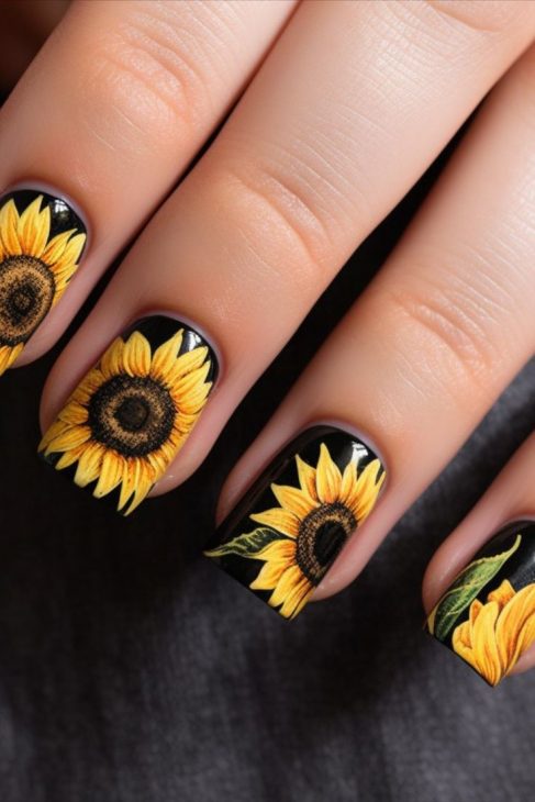 20 Fall Sunflower Nail Ideas for 2024: Acrylic, Short, Burgundy, and Almond Designs