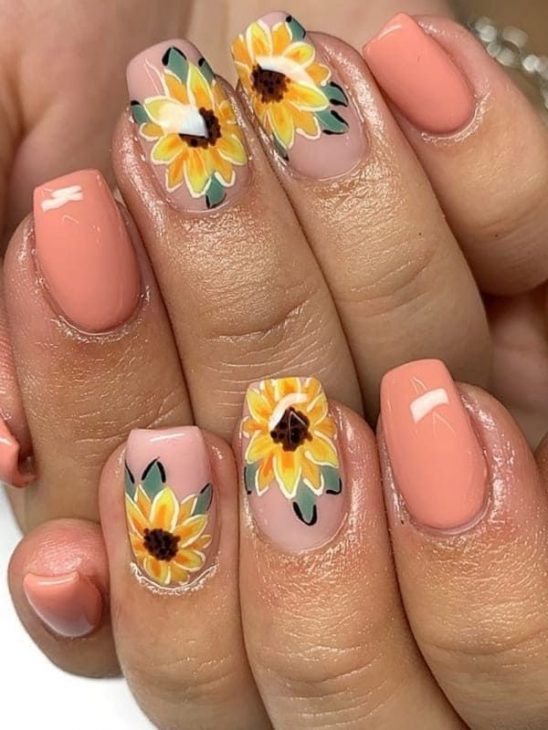 20 Fall Sunflower Nail Ideas for 2024: Acrylic, Short, Burgundy, and Almond Designs