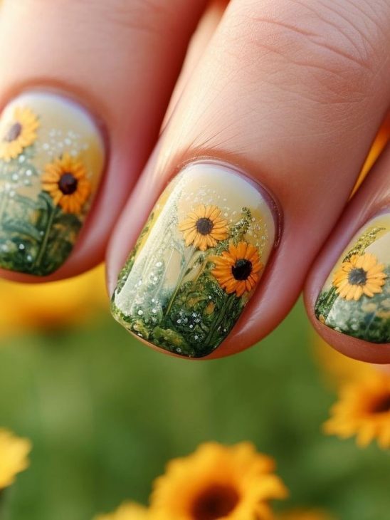 20 Fall Sunflower Nail Ideas for 2024: Acrylic, Short, Burgundy, and Almond Designs