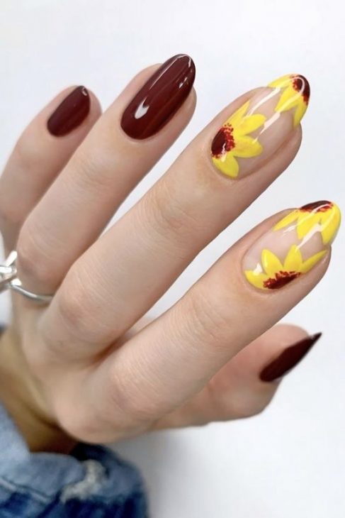 20 Fall Sunflower Nail Ideas for 2024: Acrylic, Short, Burgundy, and Almond Designs