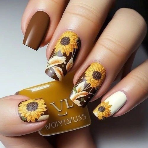 20 Fall Sunflower Nail Ideas for 2024: Acrylic, Short, Burgundy, and Almond Designs