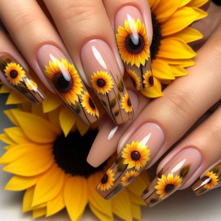 20 Fall Sunflower Nail Ideas for 2024: Acrylic, Short, Burgundy, and Almond Designs