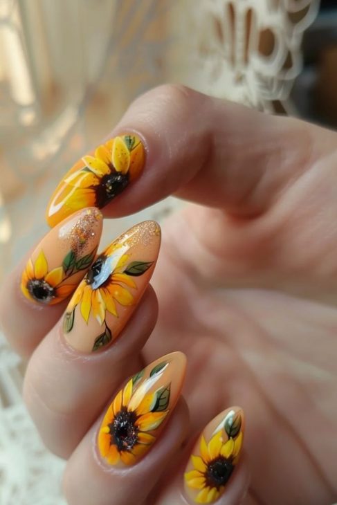 20 Fall Sunflower Nail Ideas for 2024: Acrylic, Short, Burgundy, and Almond Designs