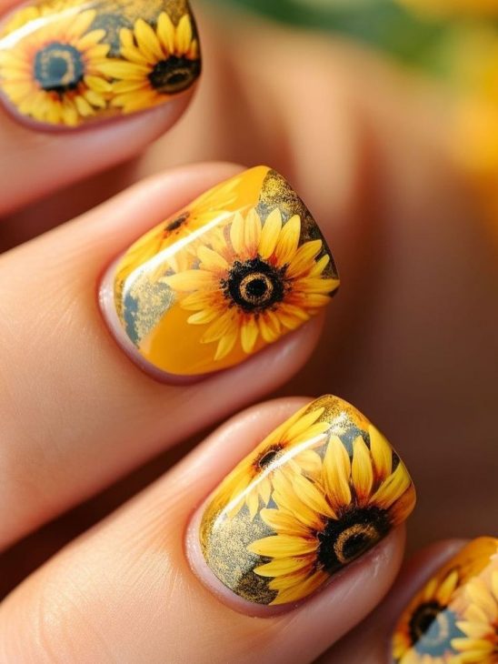 20 Fall Sunflower Nail Ideas for 2024: Acrylic, Short, Burgundy, and Almond Designs