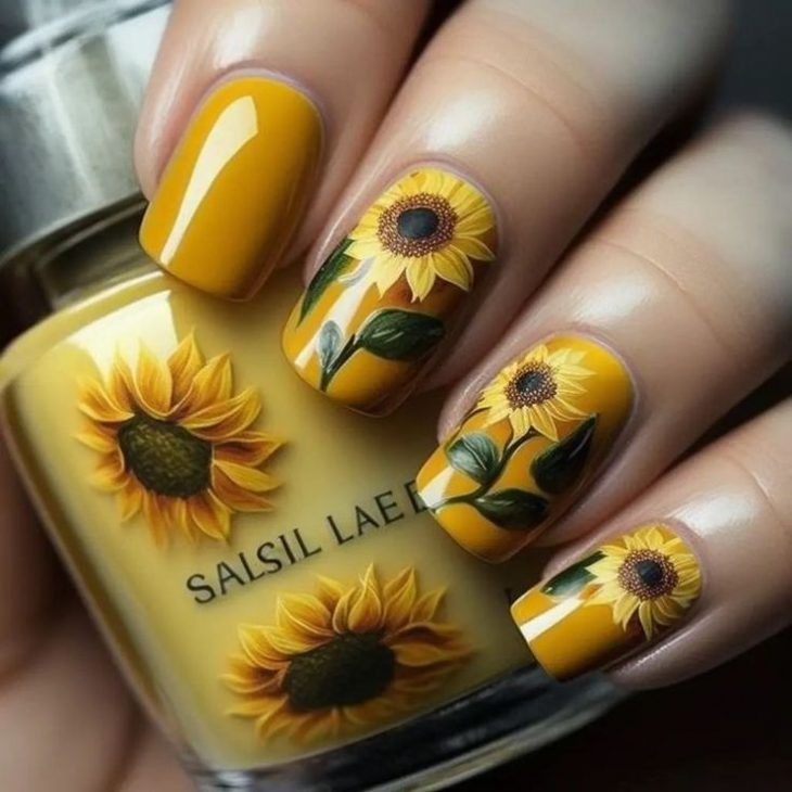 20 Fall Sunflower Nail Ideas for 2024: Acrylic, Short, Burgundy, and Almond Designs