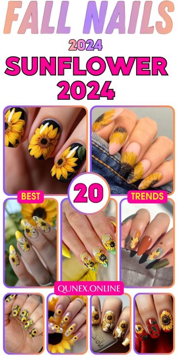 20 Fall Sunflower Nail Ideas for 2024: Acrylic, Short, Burgundy, and Almond Designs