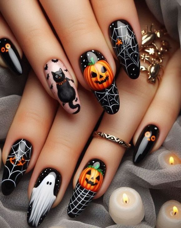 20 Black Halloween Nail Ideas: From Ghosts to Spider Webs, Nail Art to Die For