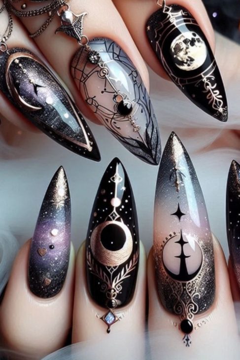 20 Witchy Nails Ideas: Almond, Stiletto, and Coffin Shapes for a Mystical Manicure