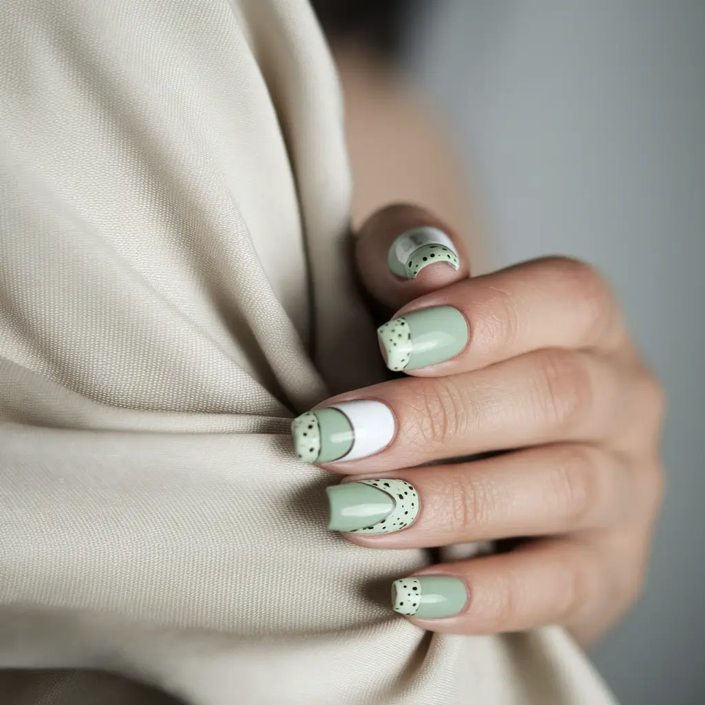 june nail colors Mint Green With Polka Dots and Retro Layers
