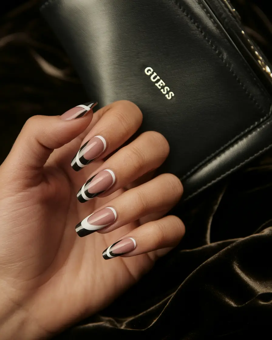 june nail colors gel Retro Black & White Graphic Tips