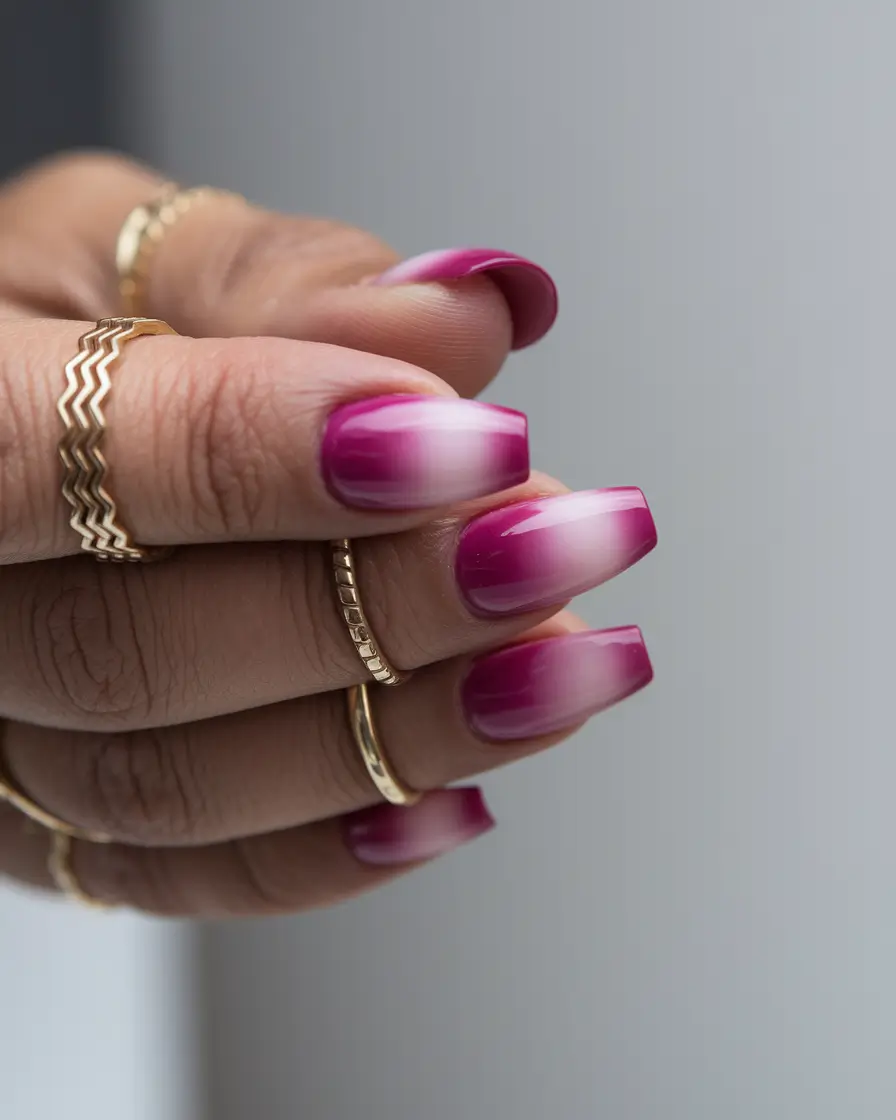 june nail colors Berry Fade with a Glossy Finish