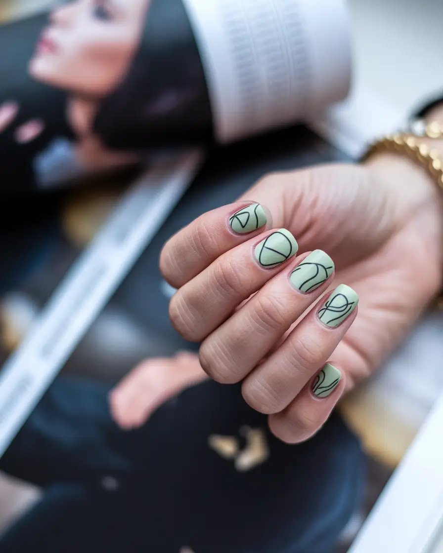 june nail colors Olive Lines on Matte Sage