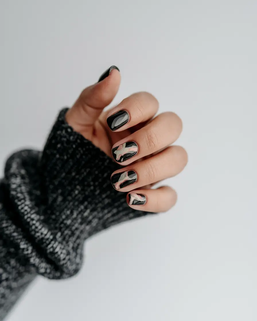 june nail colors Deep Gloss Marble with Nude Cutouts