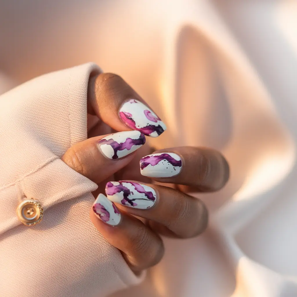 june nail colors Marble Swirls in Plum and Pink