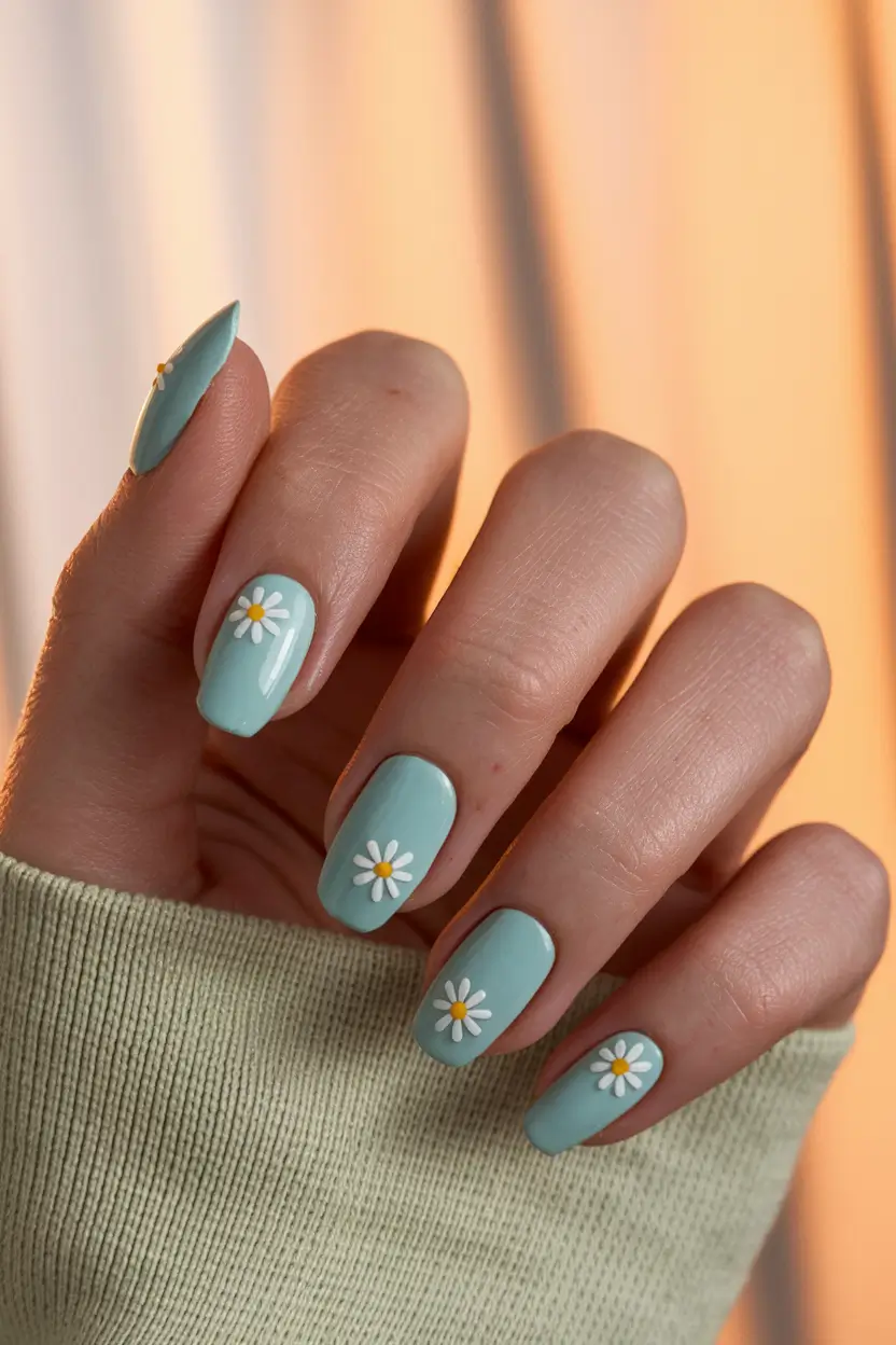 june nail colors Minty Fresh with Daisy Accents