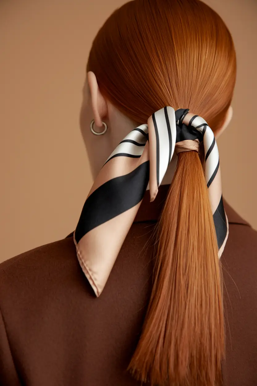 summer hairstyle work Sleek Scarf-Tied Low Ponytail