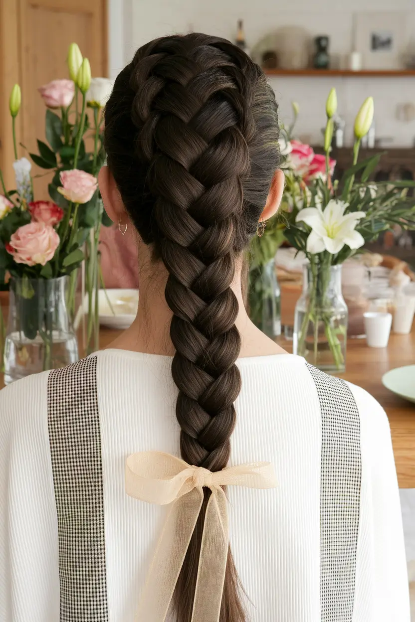 summer hairstyle work Structured Dutch Braid with Ribbon Finish
