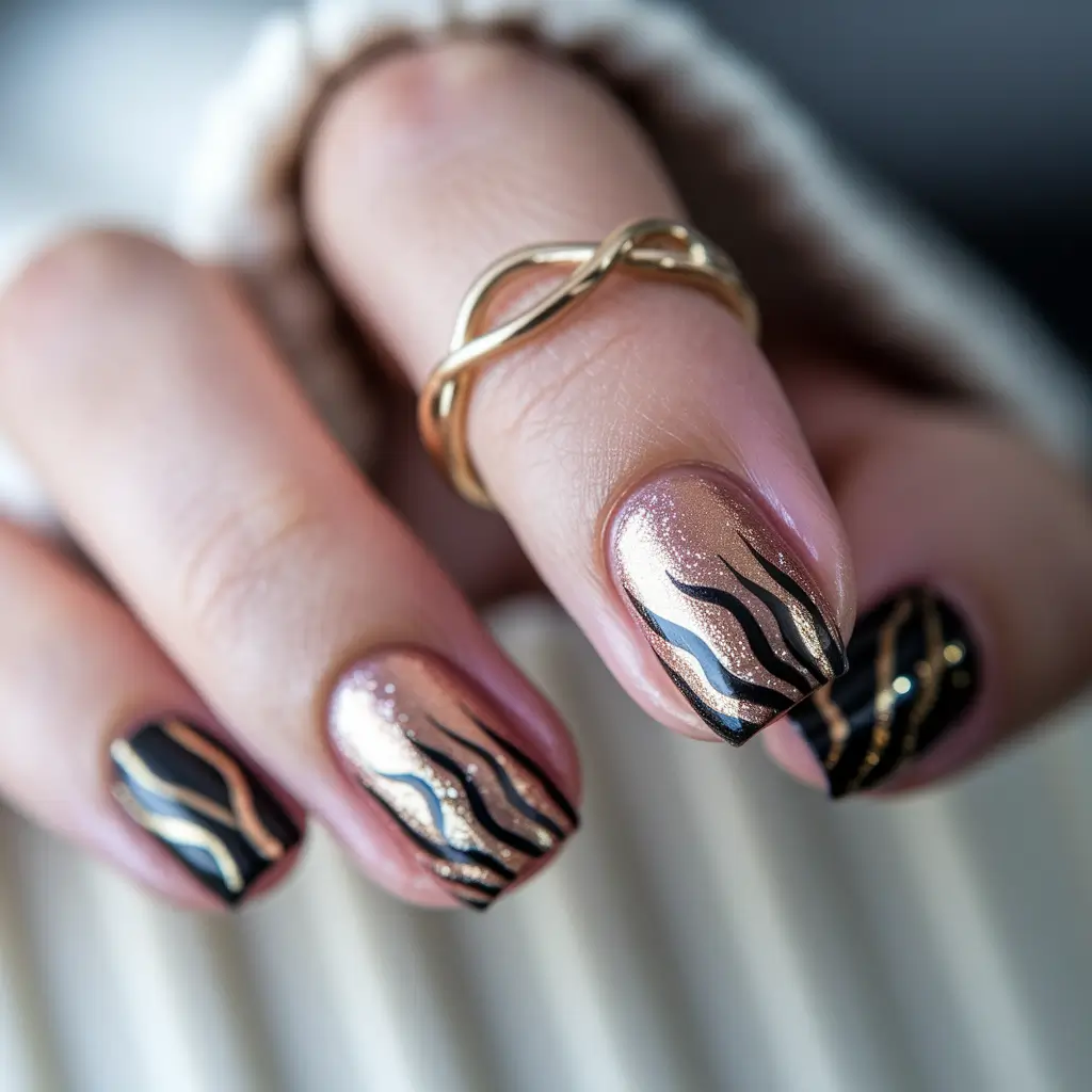june nails Gilded Flame Tips on Rosé Chrome