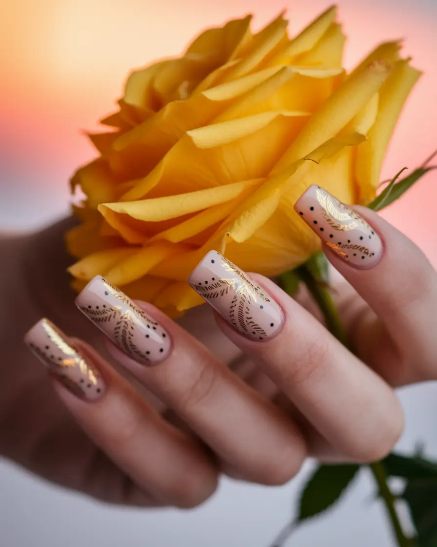 june nails Soft Sunset Waves with Peach and Glitter