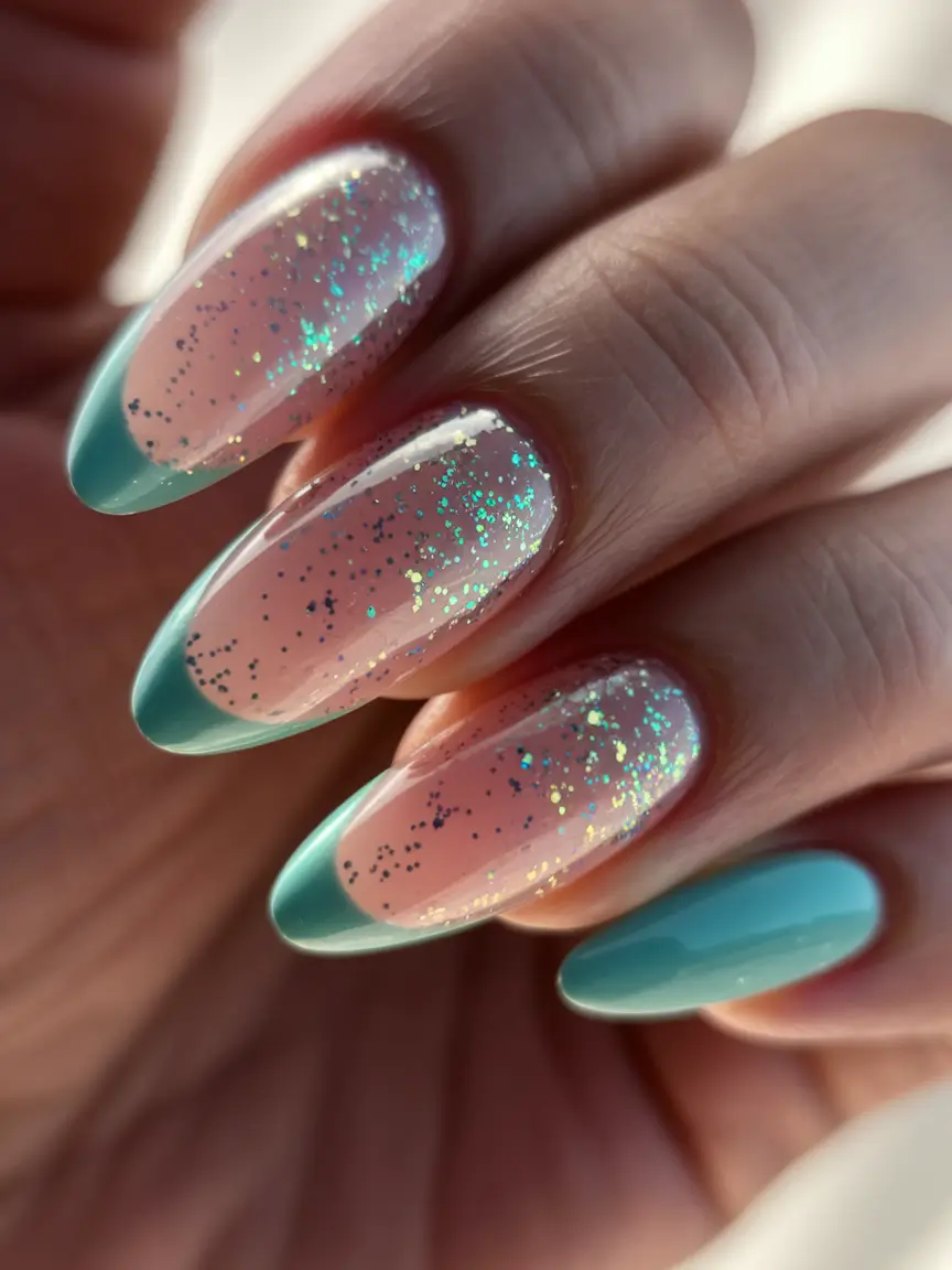 june nails Ocean Sparkle Tips for Mermaid Energy