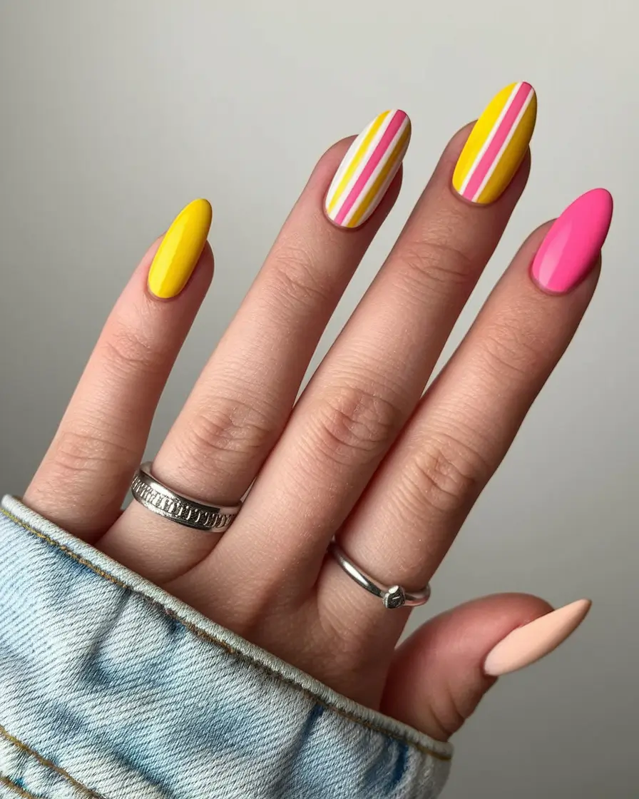 june nails Colorful Candy Stripes for a Mood Boost