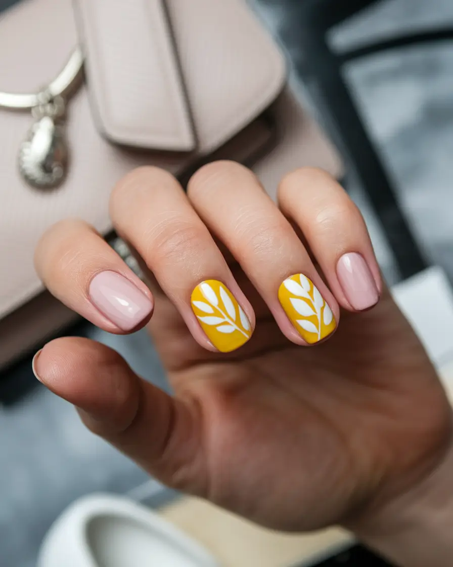 june nails Soft Neutrals with a Yellow Pop