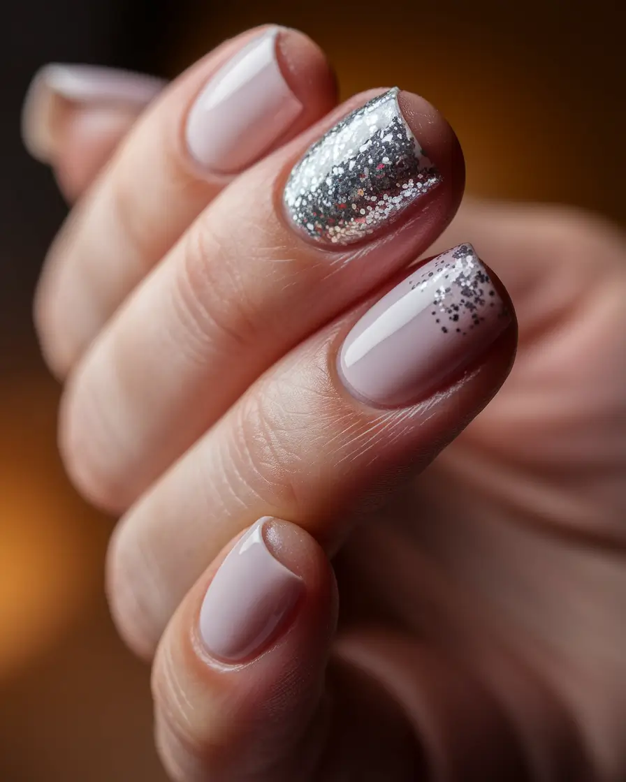 short nail inspo summer Frosted Glitter Fade on Baby Pink