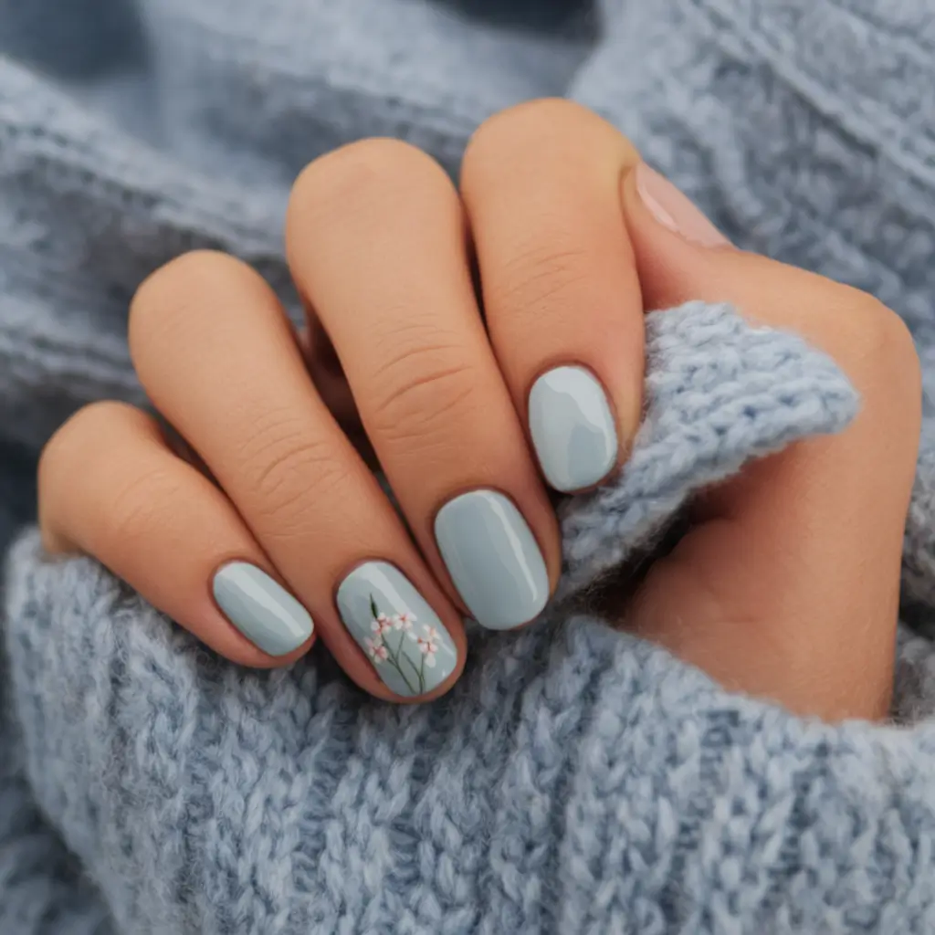 short nail inspo summer Powdery Blue Meets Delicate Blooms