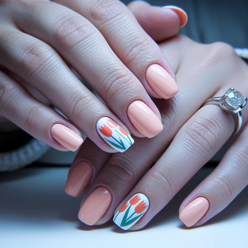short nail inspo summer Peachy Petals with a Twist