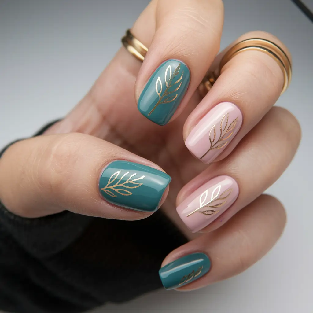 short nail inspo summer Golden Leaf Accents
