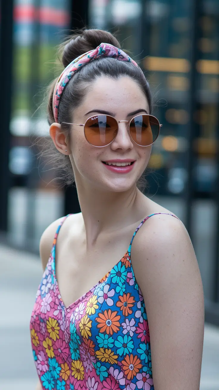 vacation hairstyles summer+Colorful Headband with a Summer Top Knot