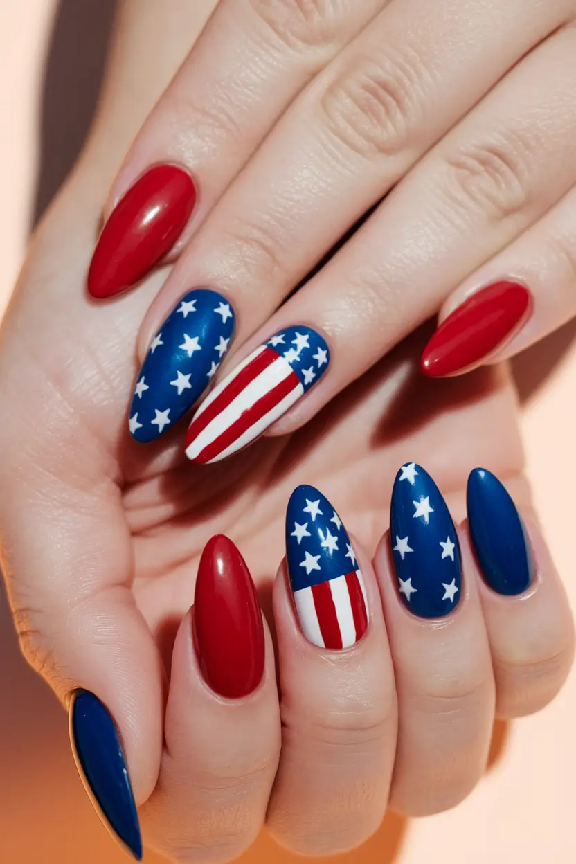 patriotic nails design Patriot Flame in Almond Form