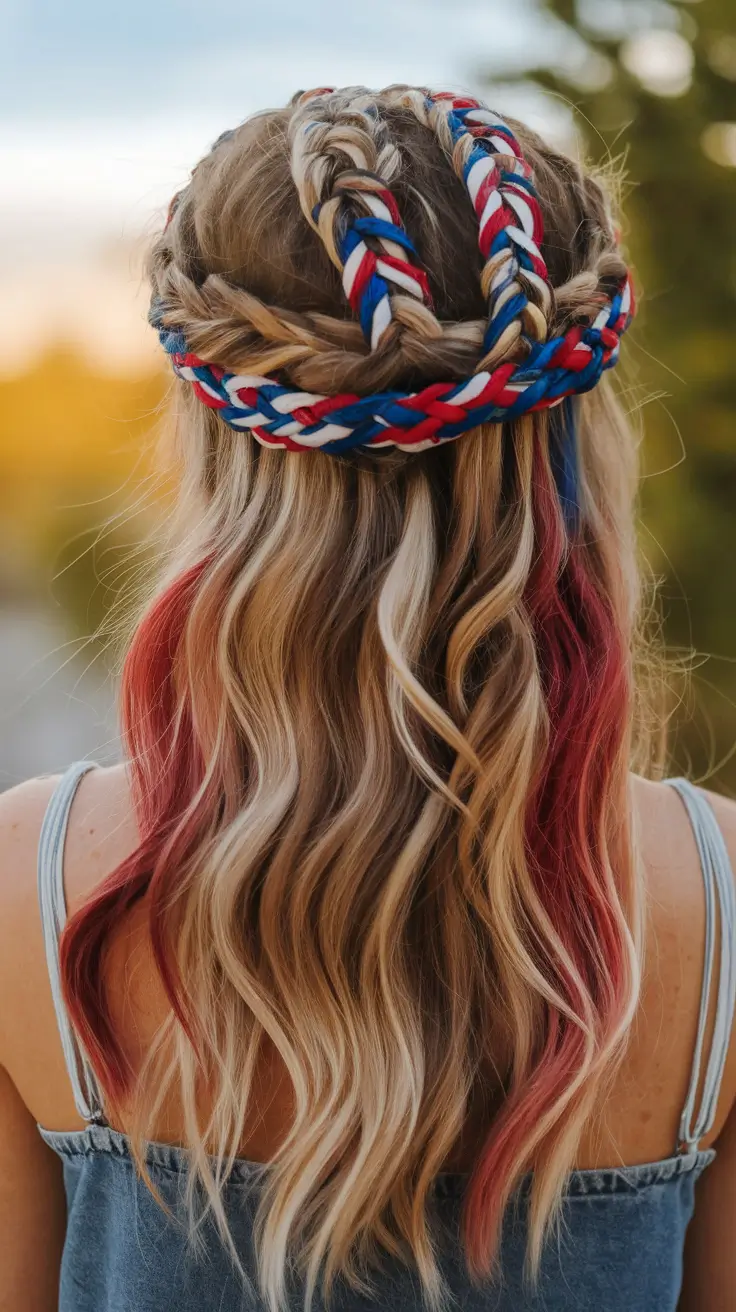 4th-of-july-hair-Halo-Braid-with-Bold-Pops-of-Color