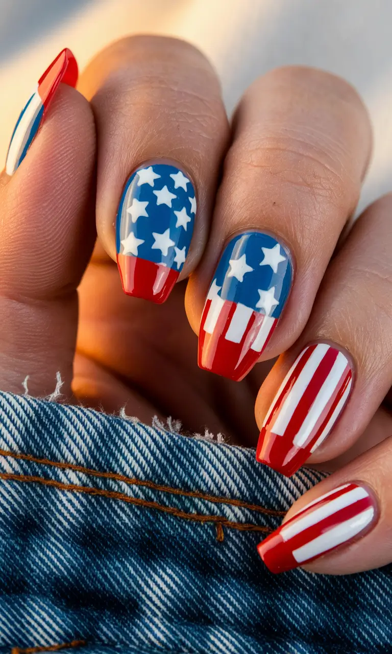 patriotic nails design Denim & Americana Dream