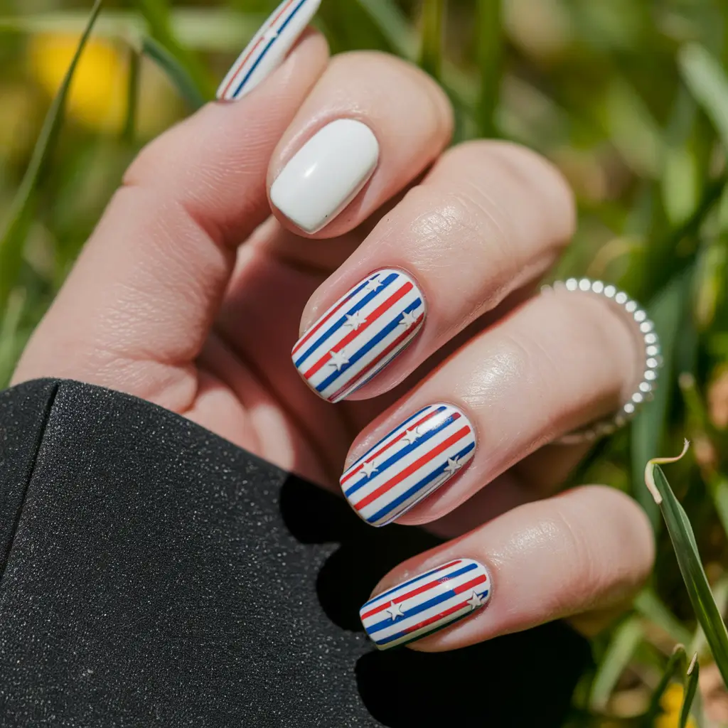 patriotic nails design Pinstripe Patriot with a Modern Twist