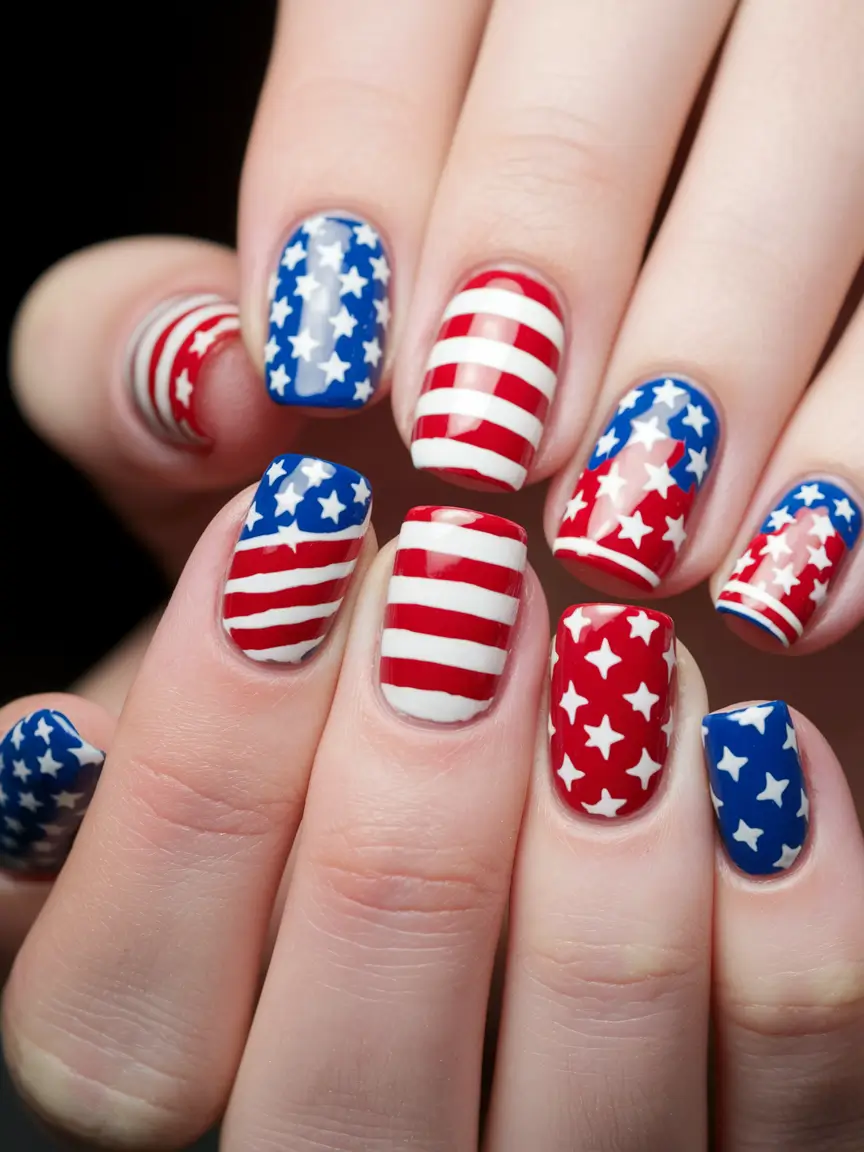 patriotic nails design All-American Pop Art Stars