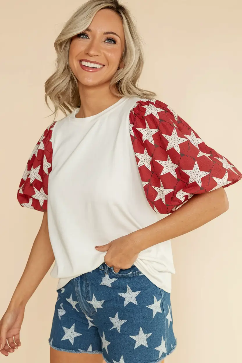 4th of July 2025 Outfits That Sparkle Balloon Sleeve Star Power