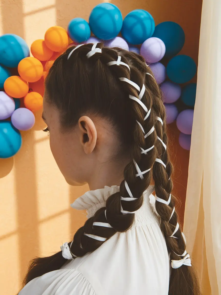 4th of july hairstyles ideas 2025 Ribbon-Laced Braids