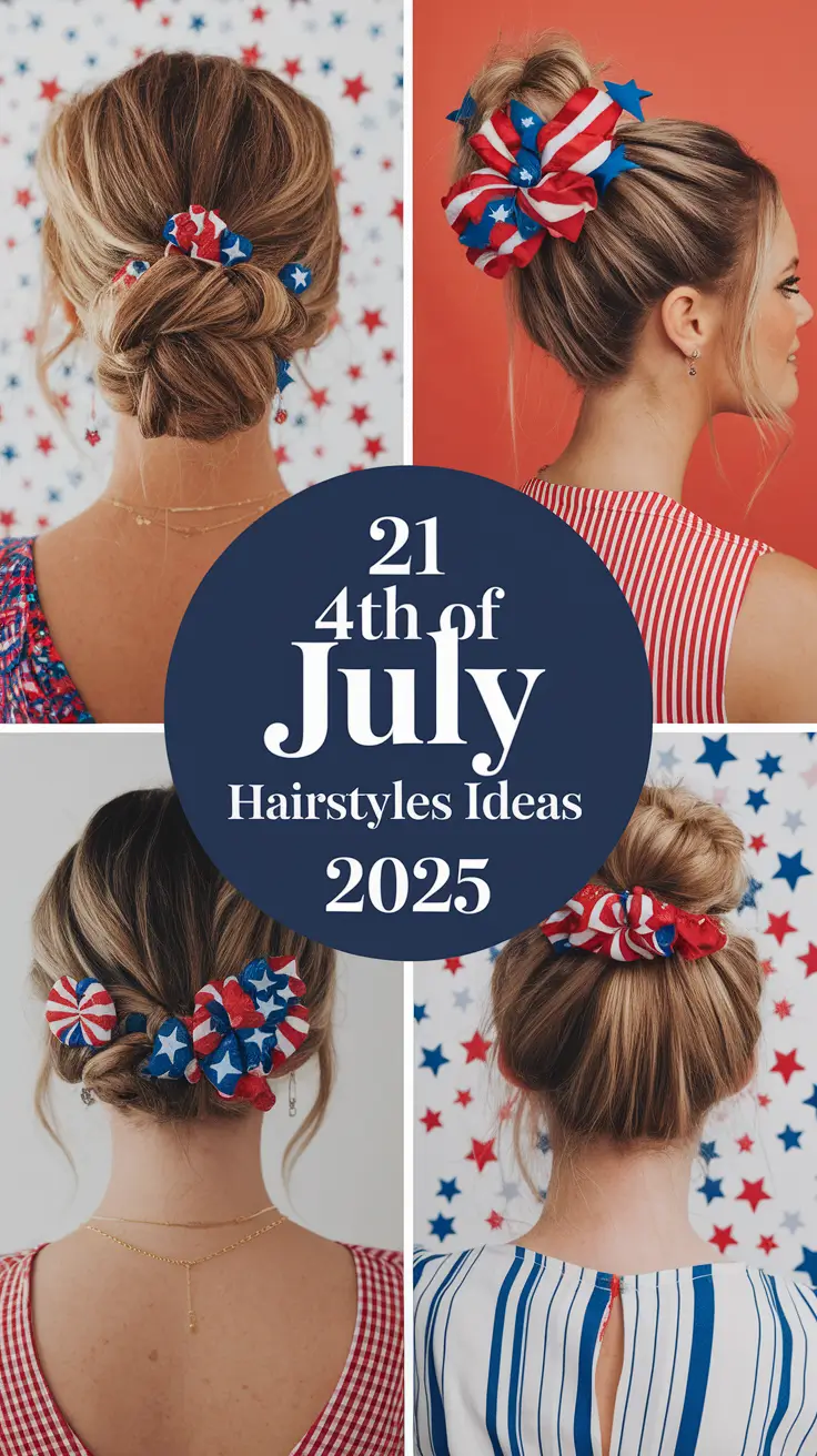 4th of July hairstyles Firecracker Bun with Ribbons