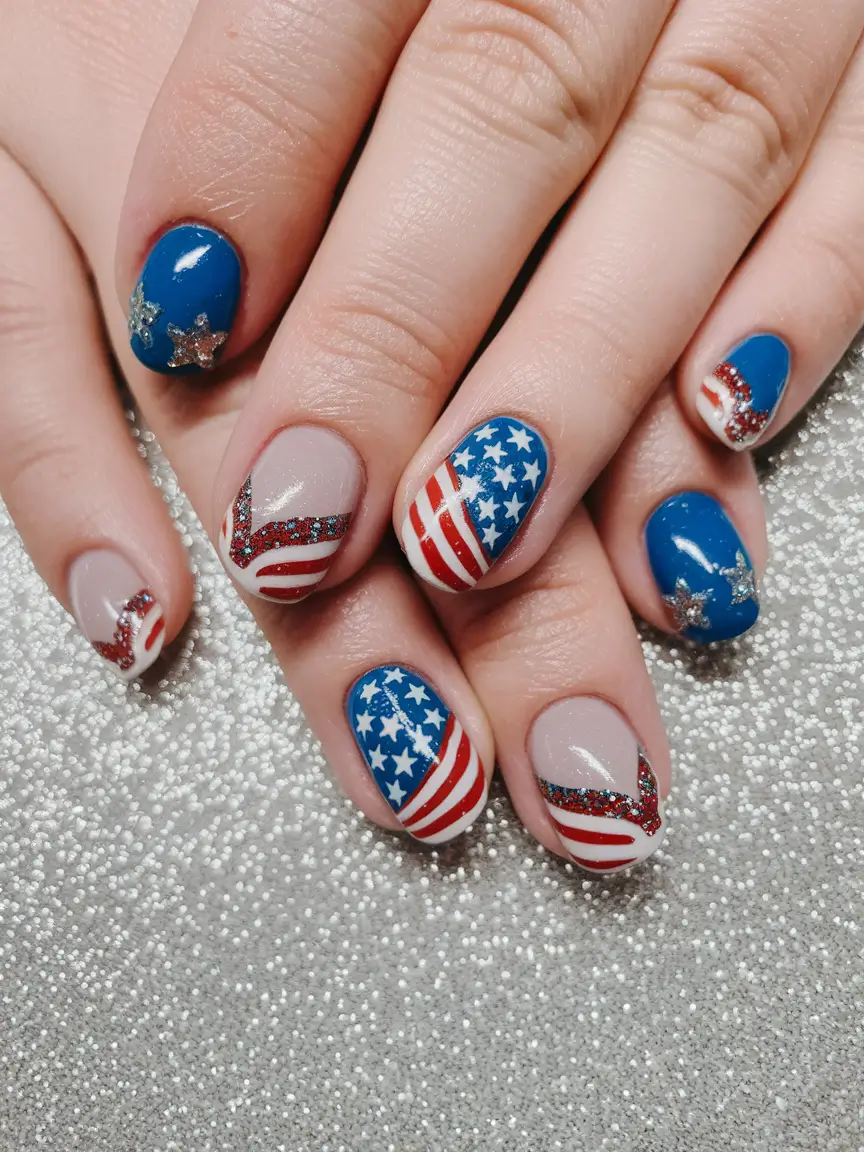 patriotic nails design Firework Flicker and Glitter Waves