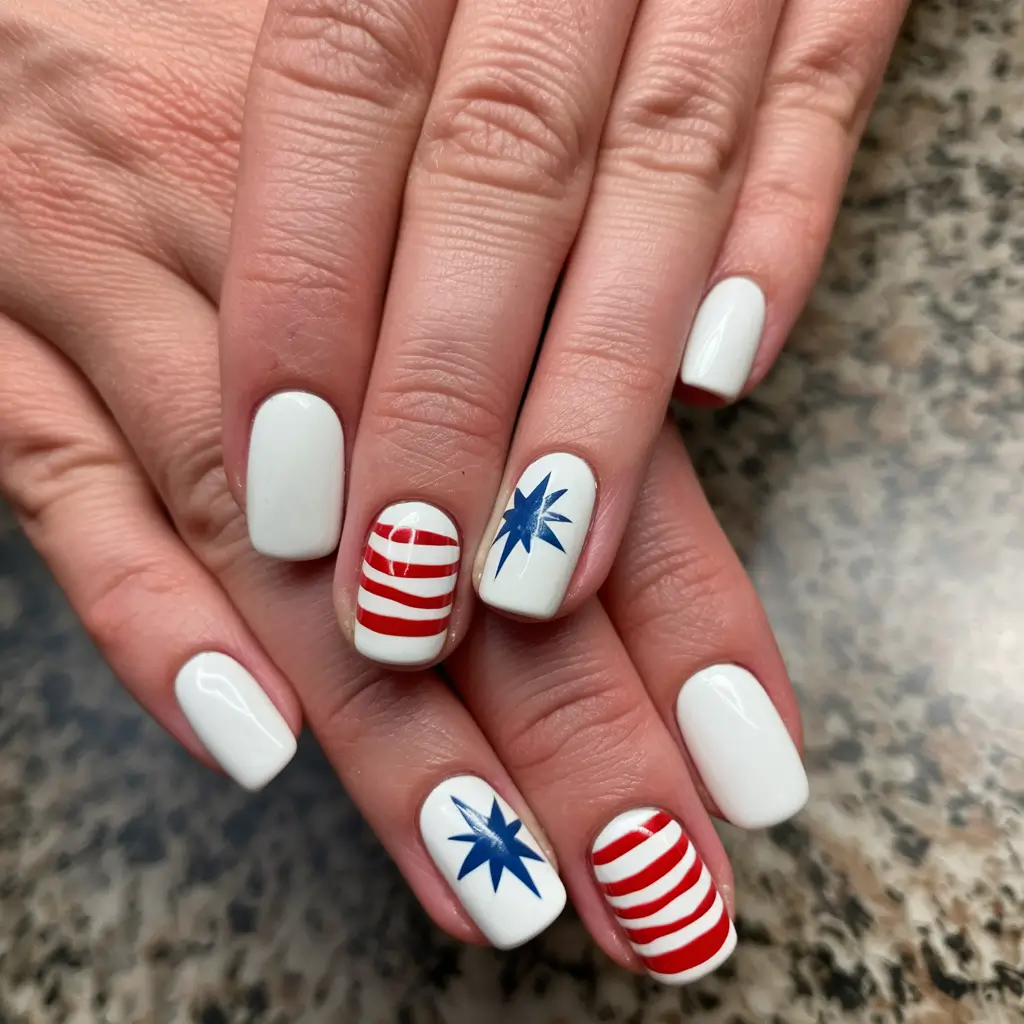 patriotic nails design Pop Art Flag with Maximalist Energy