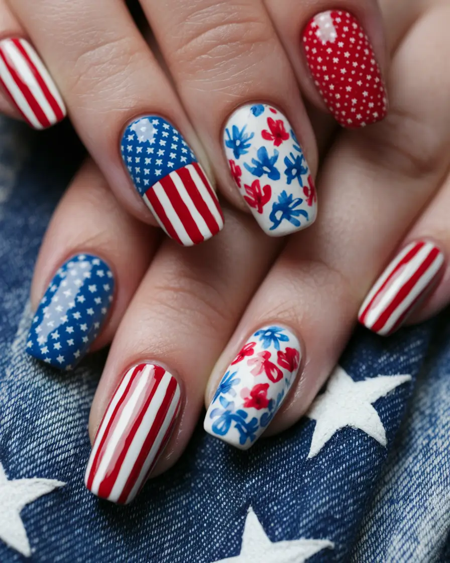 patriotic nails design Vintage Americana Meets Glitter Glam