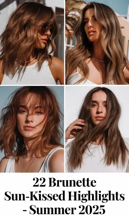 Brunette Sun-Kissed Highlights – Subtle Summer Hair Color Ideas 2025