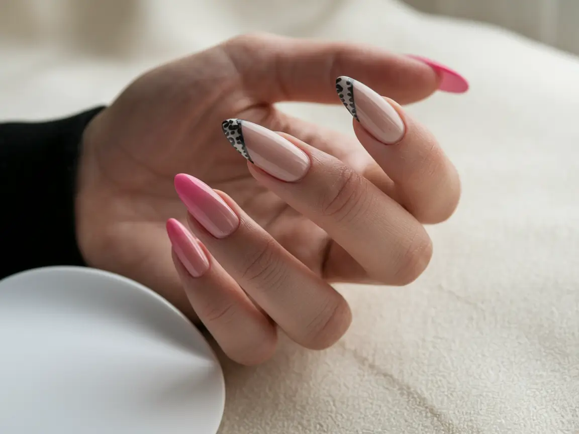 almond nails summer pink Blush Pink with Animal-Tip Play