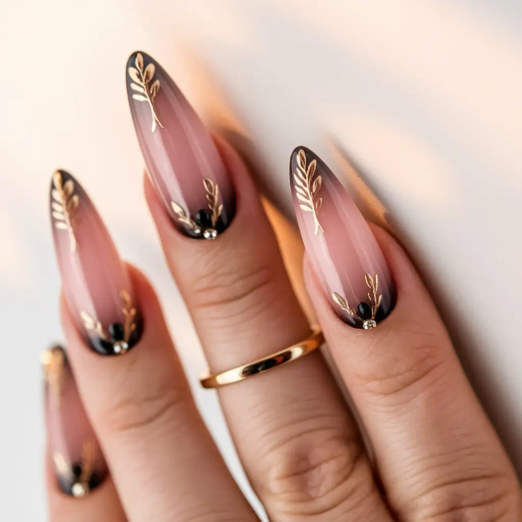 almond nails summer Black and Gold Garden Drama
