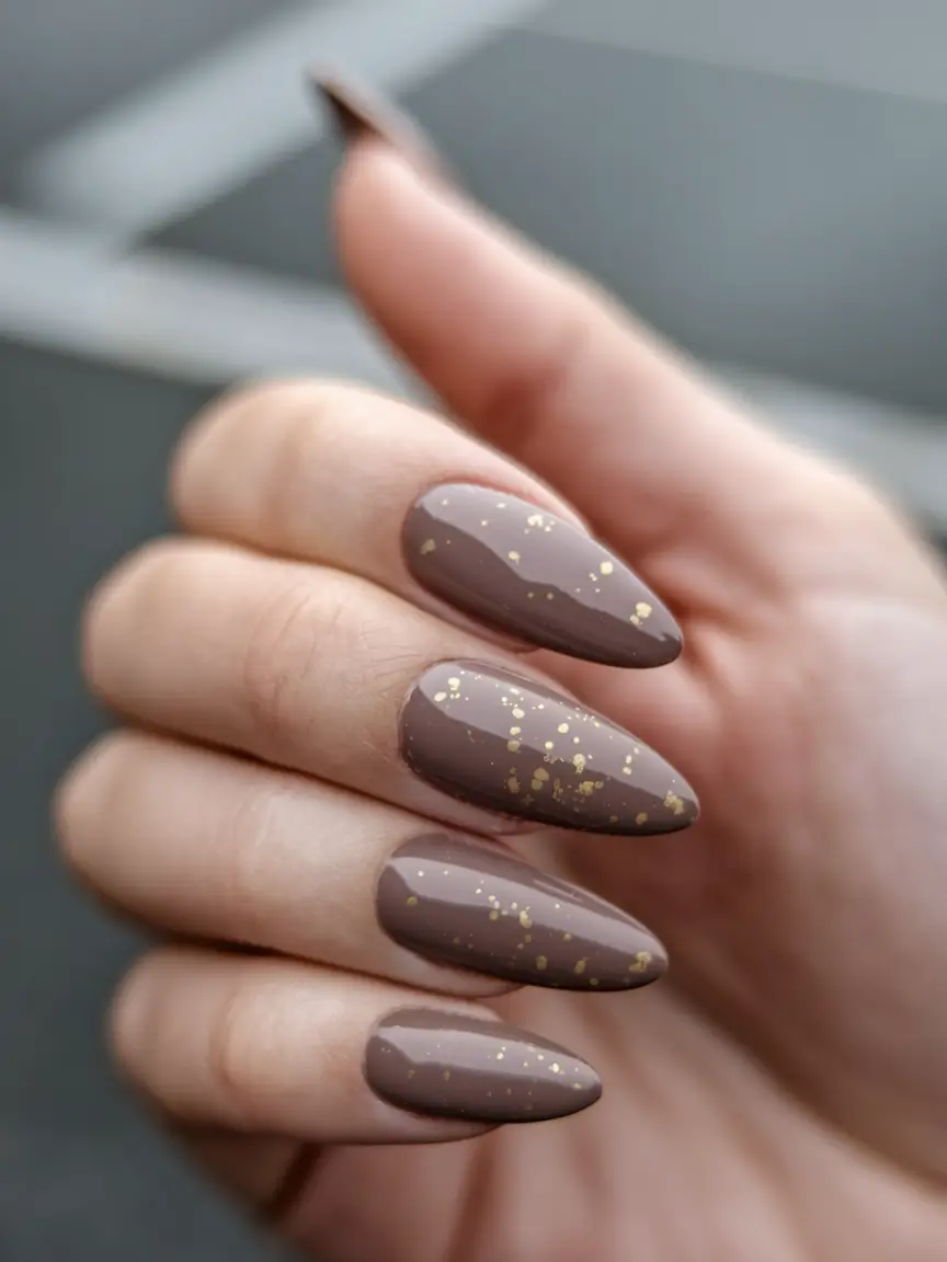 almond nails summer simple Neutral Glam with Gold Flecks